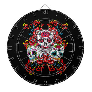 Triple Skull Red Floral Sugar Skulls Dartboard