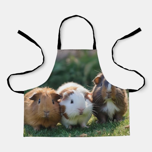 "Triple Squeak: Trio of Adorable Baby Guinea Pigs Apron (Front)