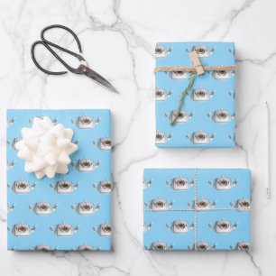 Triple Teapots Lt. Blue  Wrapping Paper Sheet