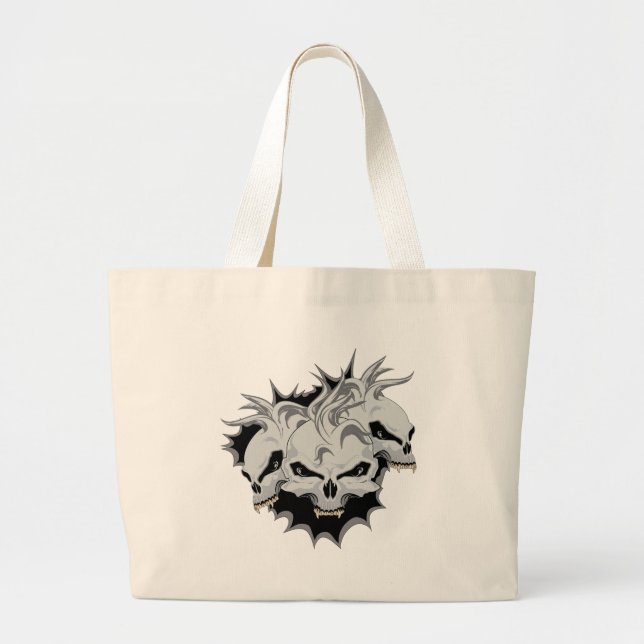 Triple Terror Skulls Large Tote Bag (Front)