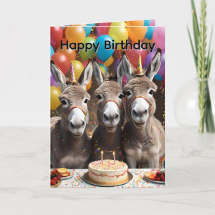 Triple the Joy: A Donkey Triplets' Birthday Bash Card