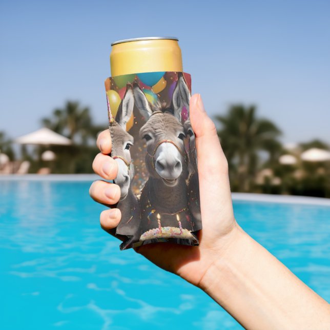 Triple the Joy: A Donkey Triplets' Birthday Bash Seltzer Can Cooler (In Situ Pool)