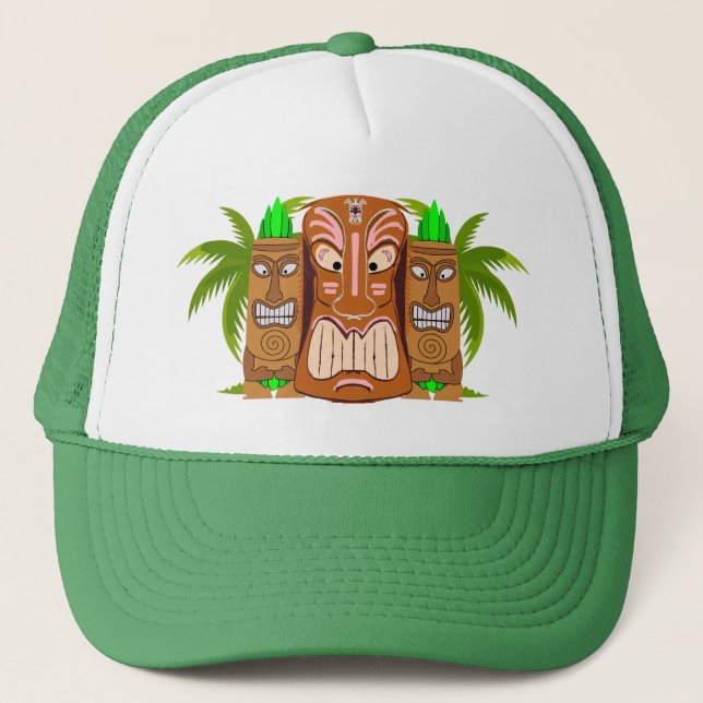 Triple Tiki Palm Tree Trucker Hat (Front)