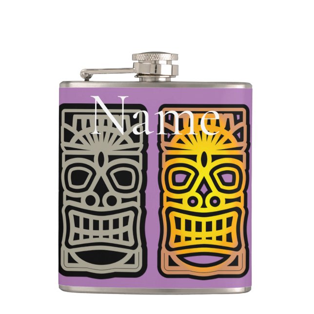 Triple Tiki Sculptures Thunder_Cove   Hip Flask (Front)