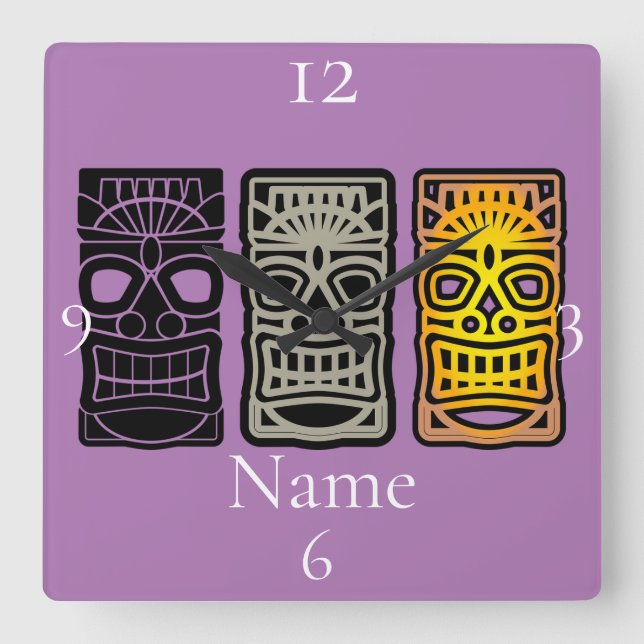 Triple Tiki Sculptures Thunder_Cove Square Wall Clock (Front)
