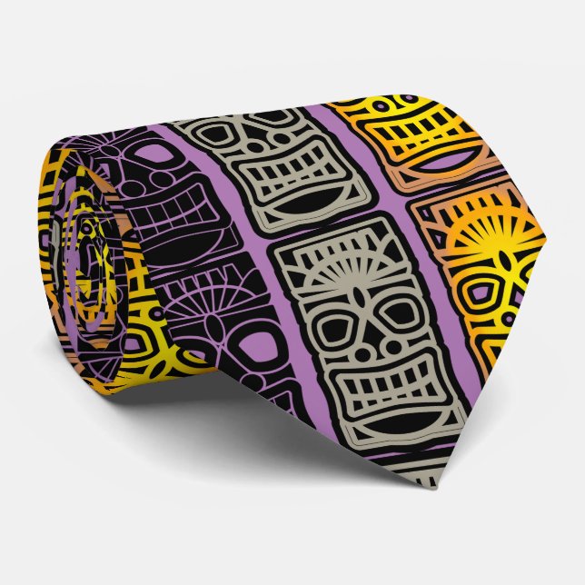 Triple Tiki Sculptures Thunder_Cove  Tie (Rolled)