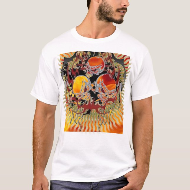 Triple Tribal Flame Scary Skulls Tee - Customised (Front)
