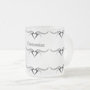 triple tribal hearts scroll frosted glass coffee mug