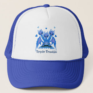 Triple Trouble Cute Blue Three-Headed Dragon Trucker Hat