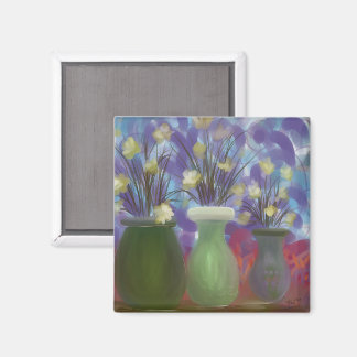 Triple Vase Bouquet Original Art Magnet
