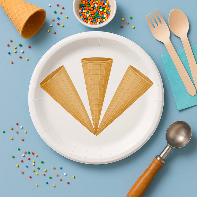 Triple Waffle Ice Cream Cone Summer Dessert Paper Plate (Creator Uploaded)