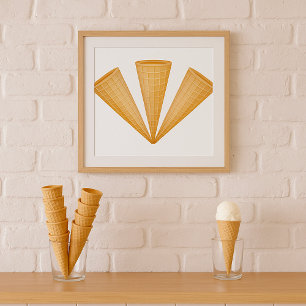 Triple Waffle Ice Cream Cone Summer Dessert Poster