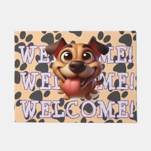 Triple Welcome Eager Dog Pawprint Funny Doormat