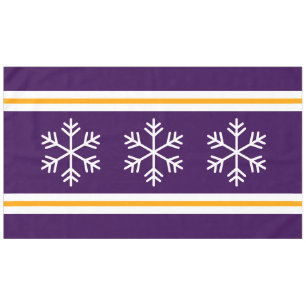 Triple White Nordic Snowflakes Deep Purple Stripes Tablecloth