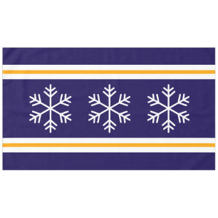 Triple White Nordic Snowflakes Navy Blue Stripes Tablecloth