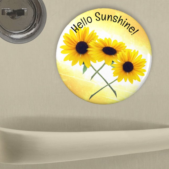 Triple Yellow Sunflower Photo Custom Text Magnet (Creator Uploaded)