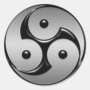 Triple Yin Yang - Metal & Glossy Black Classic Round Sticker