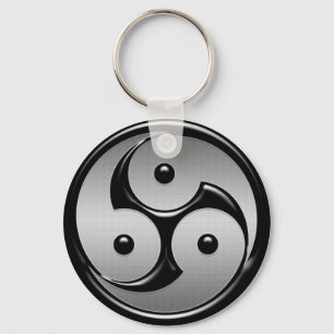 Triple Yin Yang - Metal & Glossy Black Key Ring