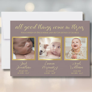 Triplet babies birth announcement welcome Card