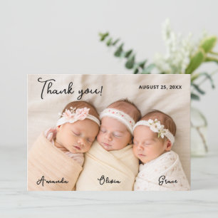Triplet Baby Girls Thank You Card with Photo