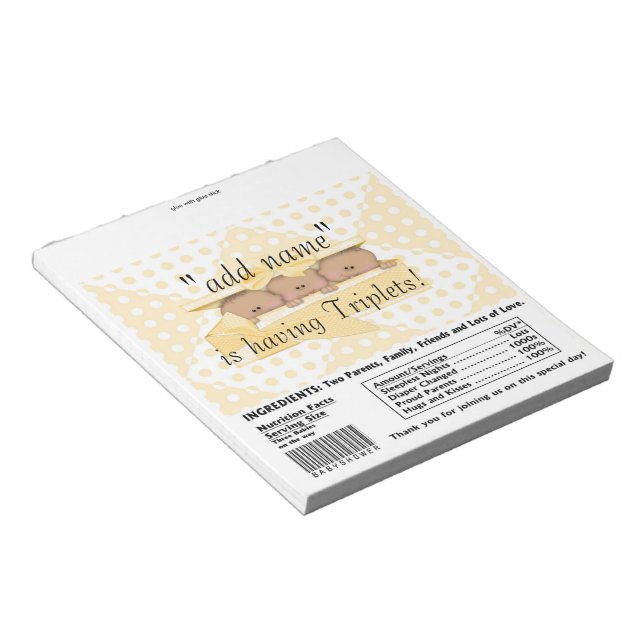 Triplet Baby Shower Candy Bar Wrappers Party Favou Notepad (Angled)