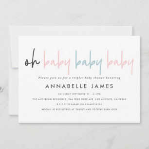 Triplet baby shower pink blue modern typography  i announcement