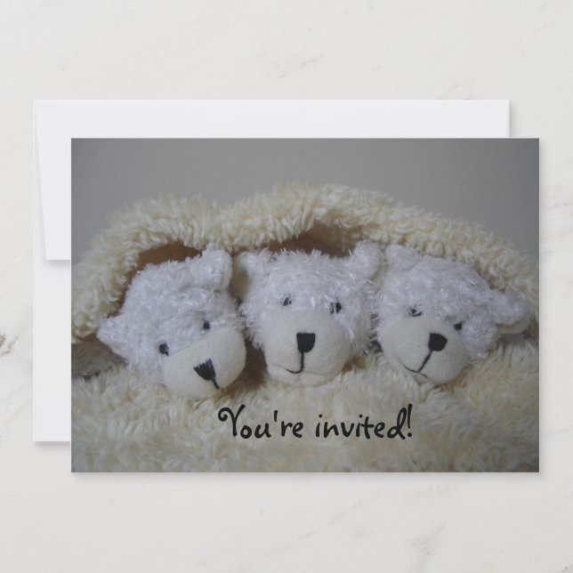 Triplet bears baby shower invitation (Front)