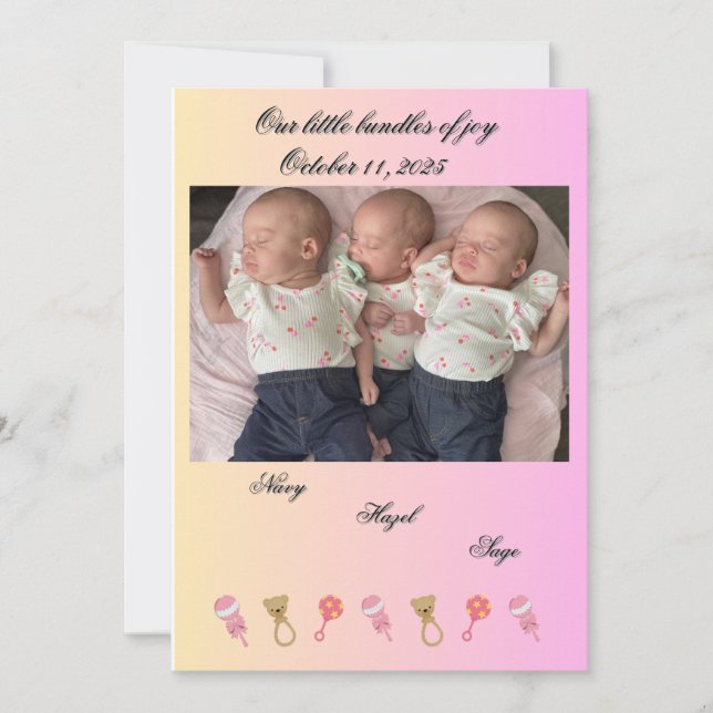 Triplet birth announcement (Front)