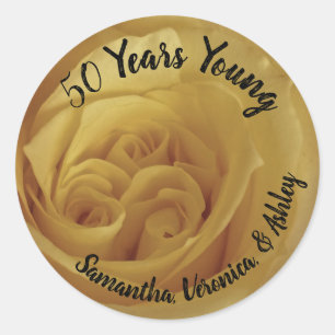 Triplet Birthday Yellow Rose Milestone Celebration Classic Round Sticker