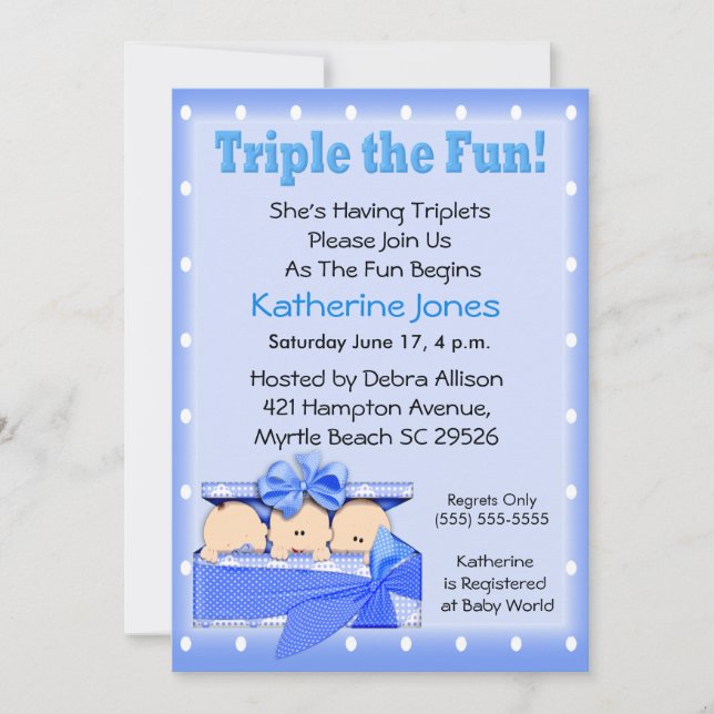 Triplet Boys  Baby Shower Invitations (Front)
