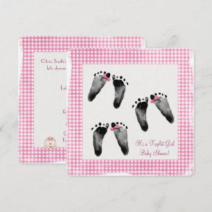 Triplet Girl Baby Shower with footprints Invitation