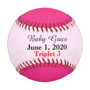 Triplet Girl Pink Birth Stats Baseball