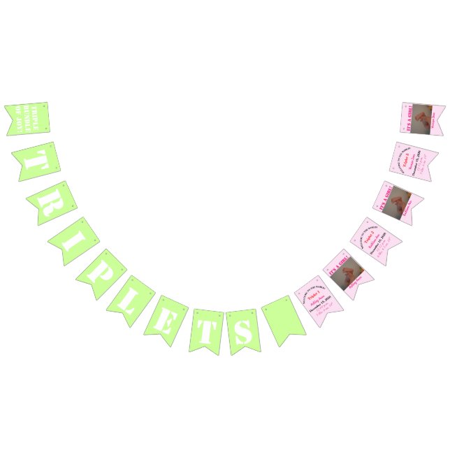 Triplet Girl's Pink Green Photo Bunting (All)