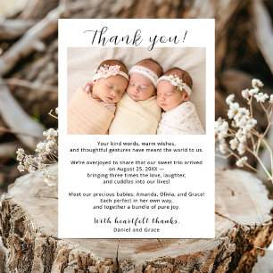Triplet Girls Thank You Card with Photo