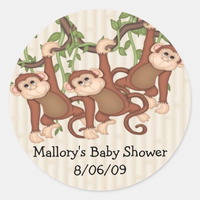 Triplet Monkeys Baby Shower Classic Round Sticker (Front)