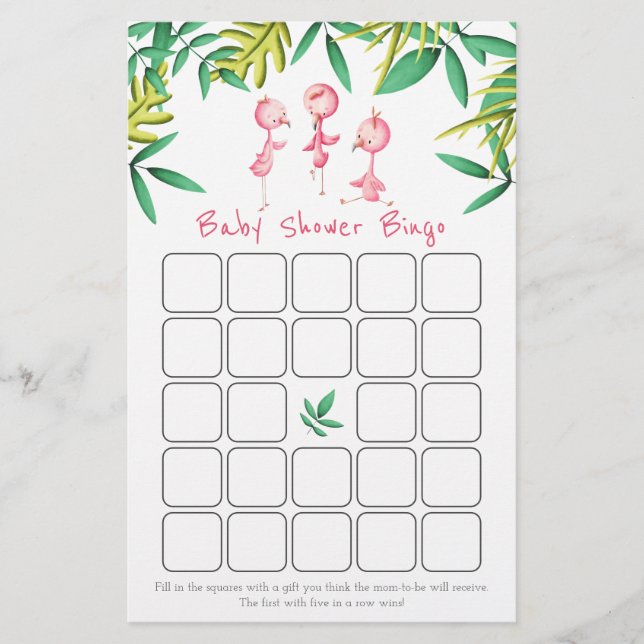 Triplet Pink Flamingo Baby Shower Bingo Card (Front)