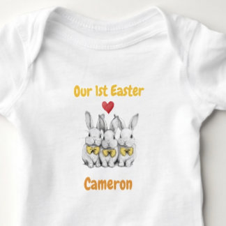 Triplets 1st Easter Outfit, Bunnies, Personalised Baby Bodysuit