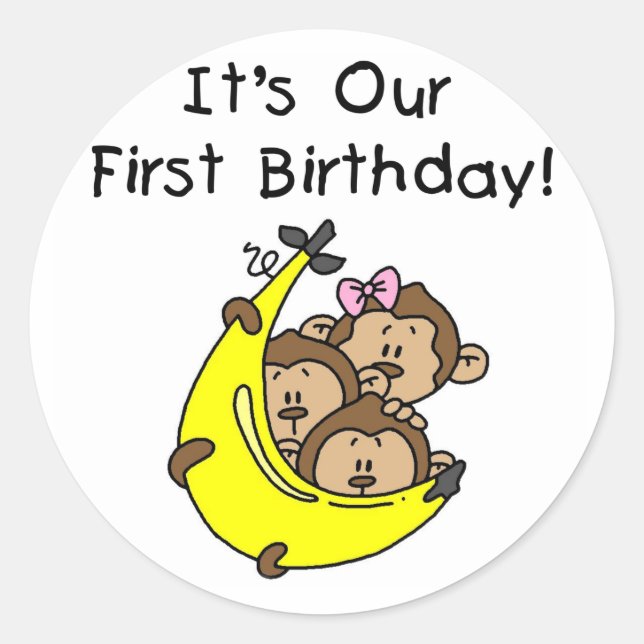 Triplets 1st - Two Boys, One Girl Classic Round Sticker (Front)