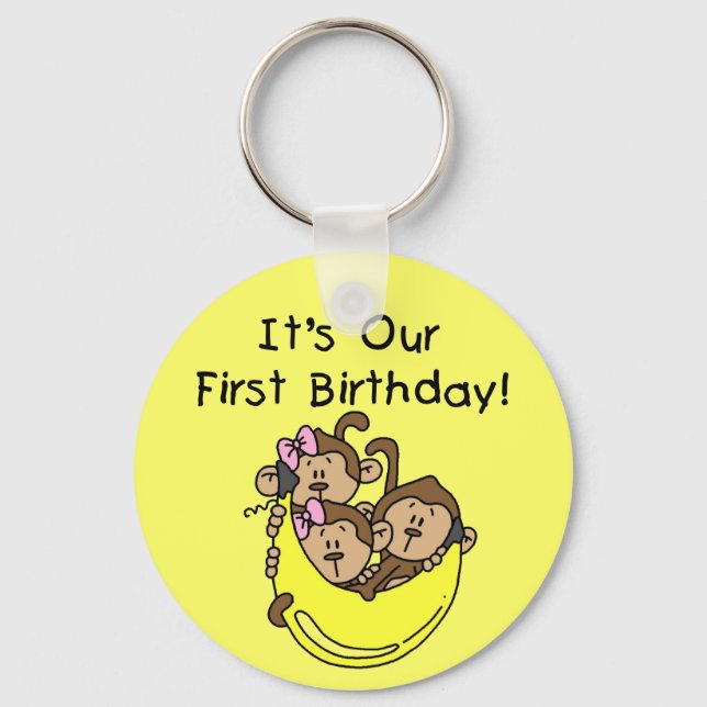 Triplets 1st - Two Girls One Boy Tshirts and Gifts Key Ring (Front)