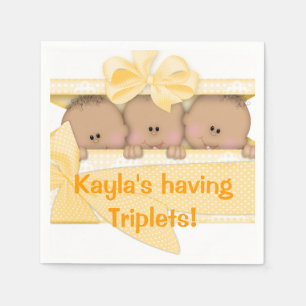 Triplets Baby Shower African American Paper Napkin