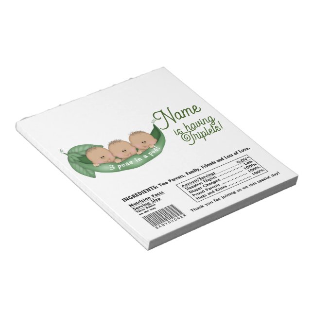 Triplets Baby Shower Candy Bar Wrapper Party Favou Notepad (Angled)