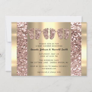 Triplets Baby Shower Feet Rose Glitter Boy Girl Invitation