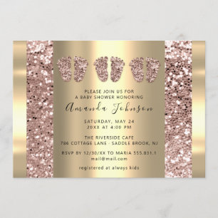 Triplets Baby Shower Feet Rose Glitter Boy Girly Invitation