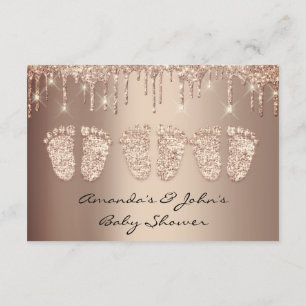 Triplets Baby Shower Foot Rose Glitter Girl Boy Invitation