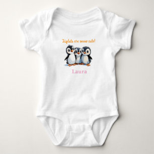 Triplets Baby Shower Gift, Penguins, With Names, Bodysuit