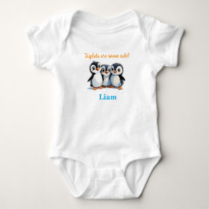 Triplets Baby Shower Gift, Penguins, With Names, Bodysuit