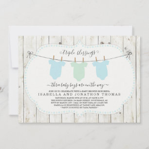 Triplets Baby Shower Invitation - 3 Boys