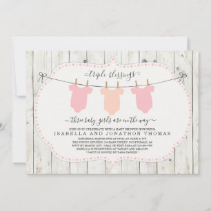 Triplets Baby Shower Invitation - 3 Girls