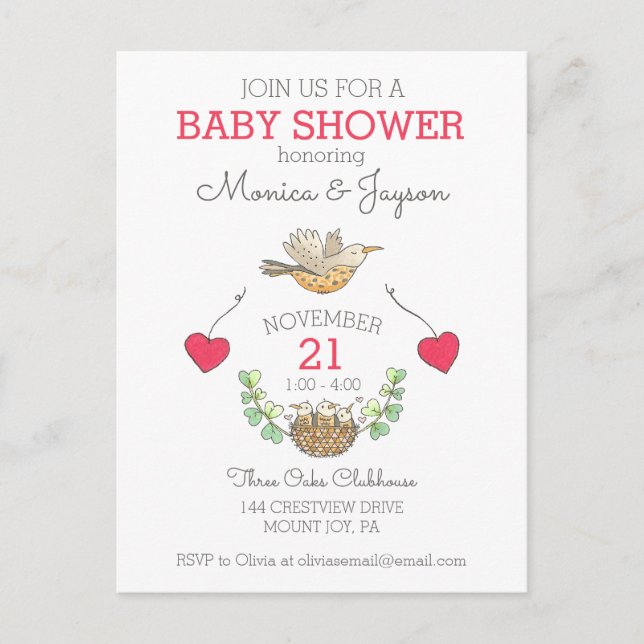 Triplets Baby Shower Invitation Postcard (Front)