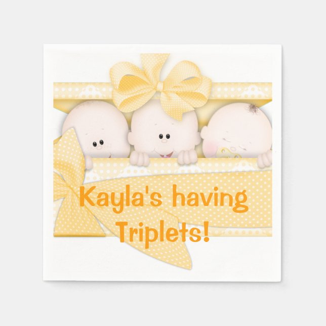 Triplets Baby Shower Paper Napkins (Front)